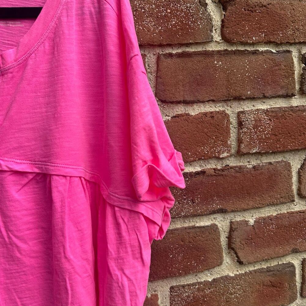 Anthropologie Hot Pink Short Sleeve V-Neck Tee - Picture 6 of 6